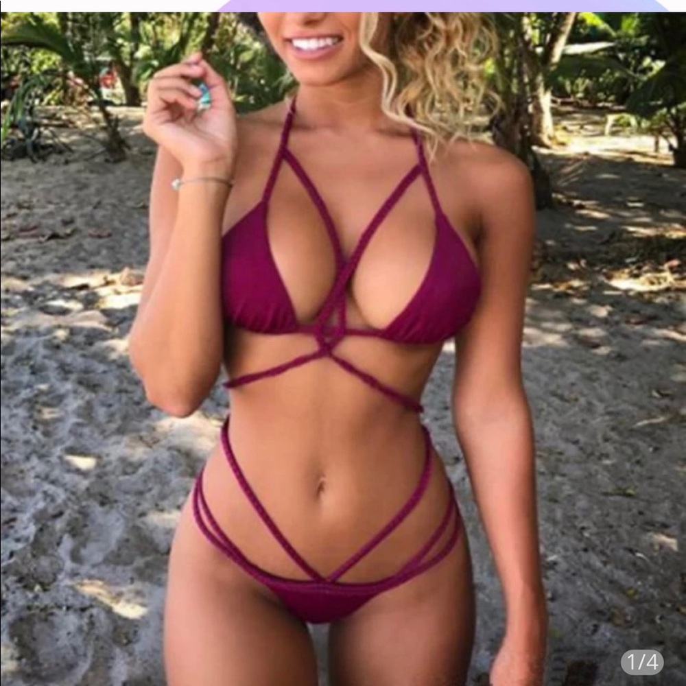Strappy Burgundy Bikini Set